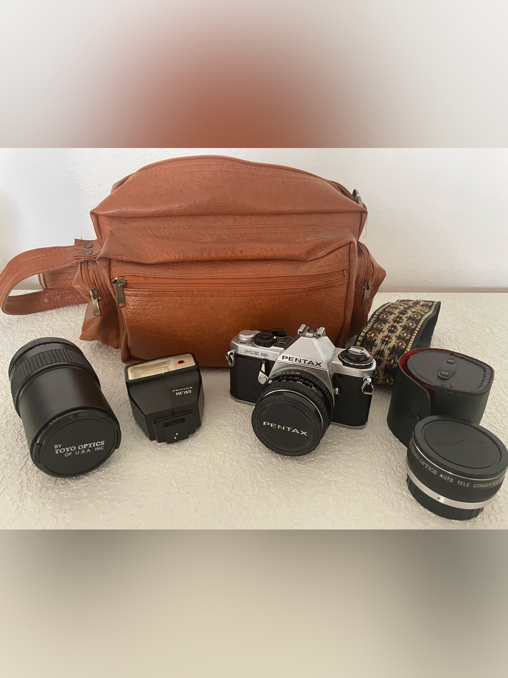 Pentax ME Super 35mm SLR Film Camera Bundle Toyo Lenses Case Strap & Flash